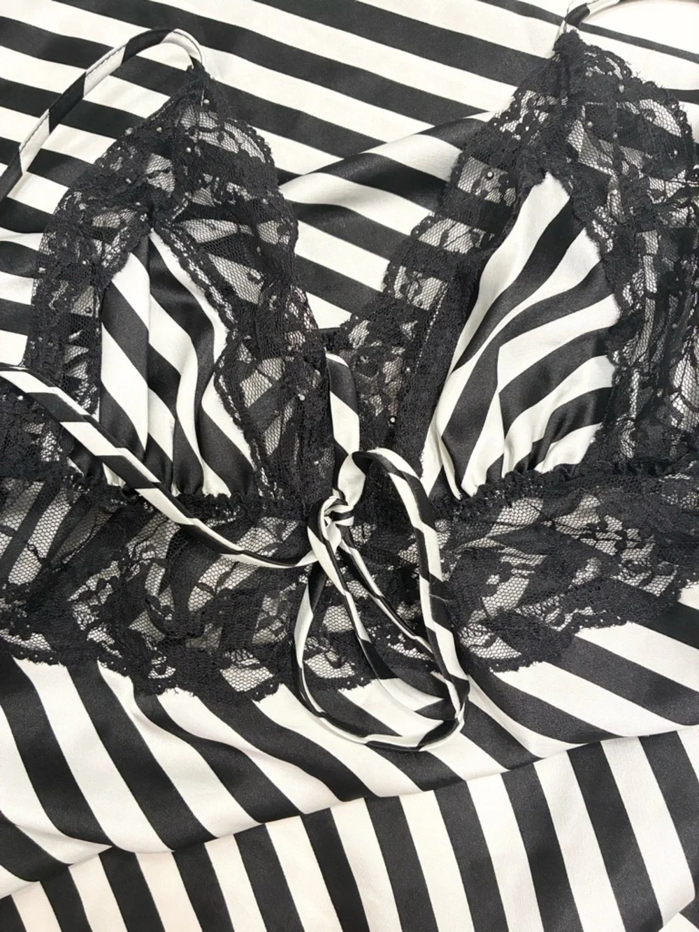 Victoria's Secret Black & White Striped Lace Babydoll Top Size Small - Picture 6 of 7